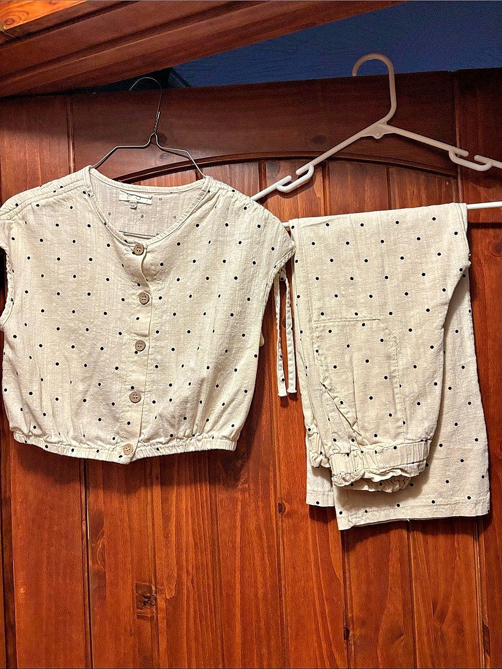 Polka Dot Two-Piece Set in Cream & Black Like New